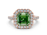 Rose gold Fancy Green Asscher Cut Diamond Pavé Halo Ring with Four-Prong Setting_41