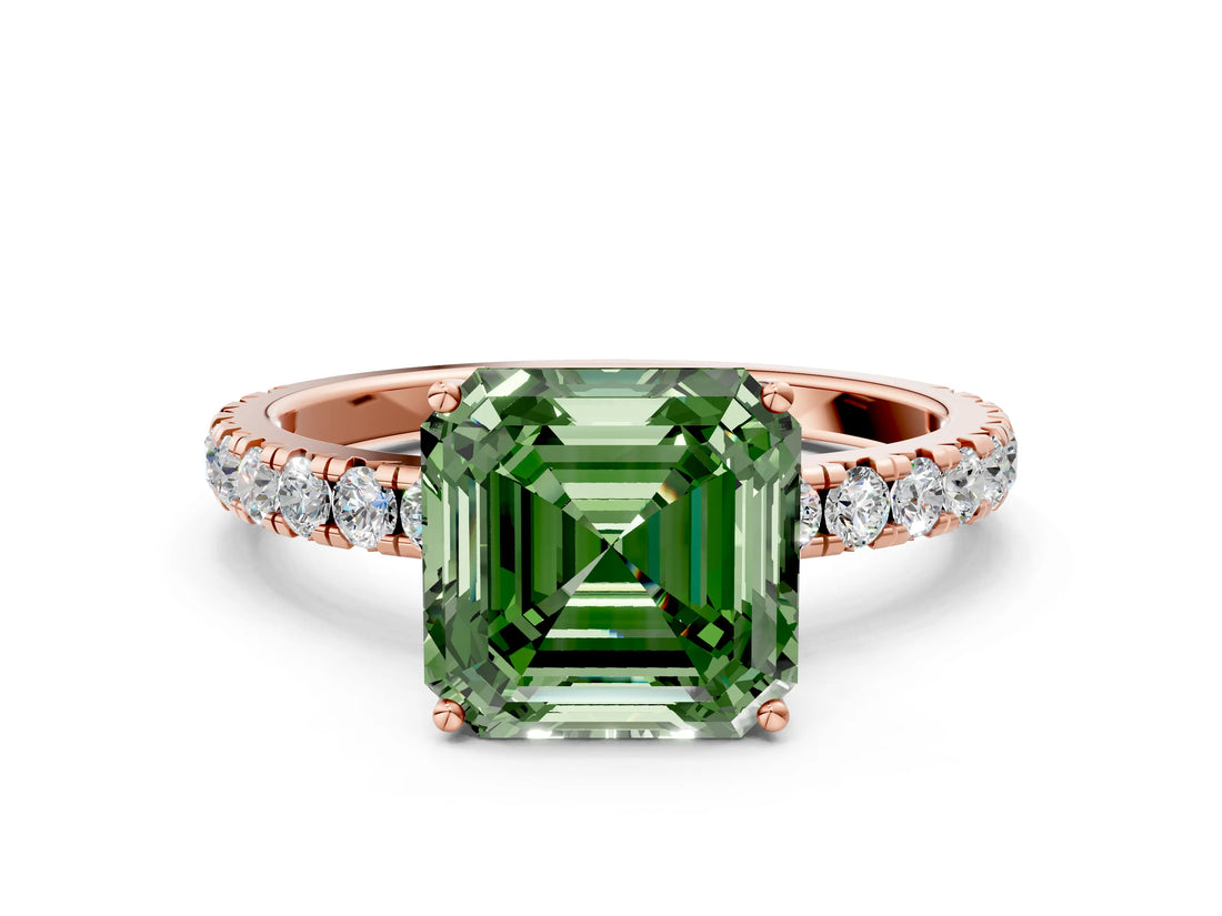 Rose gold Fancy Green Asscher Cut Diamond Pavé Solitaire Engagement Ring with Four-Prong Setting_38