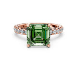 Rose gold Fancy Green Asscher Cut Diamond Pavé Solitaire Ring with Round Band and Prong Setting_12