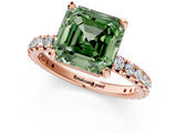 Rose gold Fancy Green Asscher Cut Diamond Pavé Solitaire Ring with Round Band and Prong Setting_13