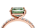 Rose gold Fancy Green Asscher Cut Diamond Pavé Solitaire Ring with Round Band and Prong Setting_16