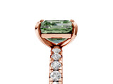 Rose gold Fancy Green Asscher Cut Diamond Pavé Solitaire Ring with Round Band and Prong Setting_17