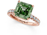 Rose gold Fancy Green Asscher Cut Diamond Pavé Solitaire Ring with Round Band and Prong Setting_25