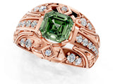 Rose gold Fancy Green Asscher Cut Diamond Pave Art Deco Split Shank Ring with Four-Prong Setting_1
