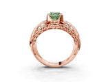Rose gold Fancy Green Asscher Cut Diamond Pave Art Deco Split Shank Ring with Four-Prong Setting_3