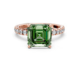Rose gold Fancy Green Asscher Cut Diamond Pave Band Solitaire Ring with Four-Prong Setting_17
