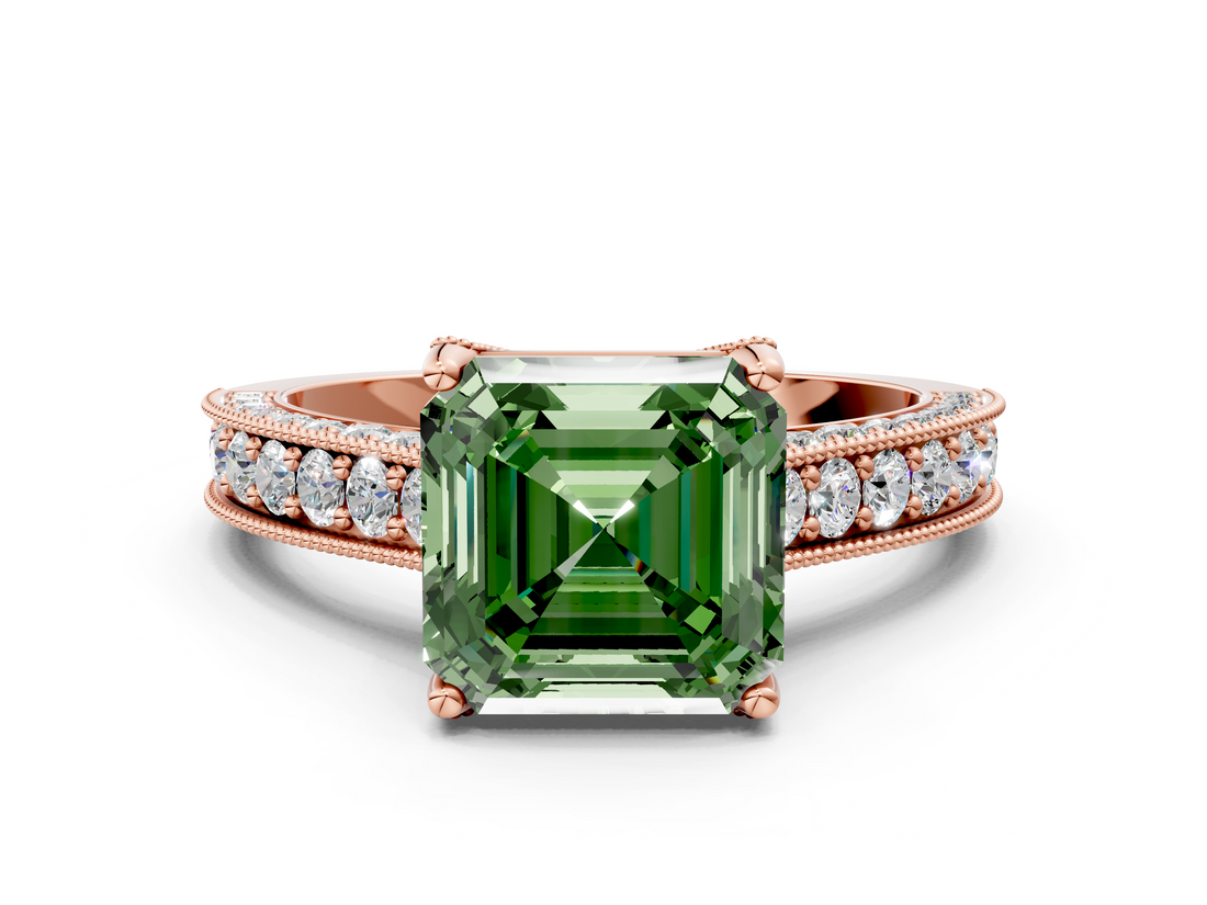 Rose gold Fancy Green Asscher  Cut Diamond Pave Band with Four-Prong Setting_33