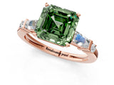 Rose gold Fancy Green Asscher  Cut Diamond Ring with Baguette Side Stones, Channel Set Band, and Four-Prong Setting_25