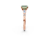 Rose gold Fancy Green Asscher  Cut Diamond Ring with Baguette Side Stones, Channel Set Band, and Four-Prong Setting_26