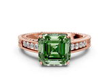 Rose gold Fancy Green Asscher Cut Diamond Ring with Milgrain Pavé Band and Four-Prong Setting_19