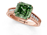 Rose gold Fancy Green Asscher Cut Diamond Ring with Milgrain Pavé Band and Four-Prong Setting_20