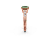 Rose gold Fancy Green Asscher Cut Diamond Ring with Milgrain Pavé Band and Four-Prong Setting_21