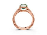 Rose gold Fancy Green Asscher Cut Diamond Ring with Milgrain Pavé Band and Four-Prong Setting_22