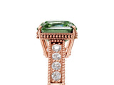 Rose gold Fancy Green Asscher Cut Diamond Ring with Milgrain Pavé Band and Four-Prong Setting_24