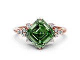 Rose gold Fancy Green Asscher Cut Diamond Ring with Side Stones and Four-Prong Setting_58