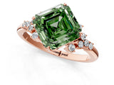 Rose gold Fancy Green Asscher Cut Diamond Ring with Side Stones and Four-Prong Setting_59