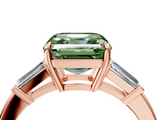 Rose gold Fancy Green Asscher  Cut Diamond Ring with Tapered Baguette Side Stones in Four-Prong Setting_4