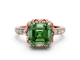 Rose gold Fancy Green Asscher Cut Diamond Scalloped Halo Engagement Ring with Round Shared Prong Band_12