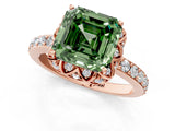 Rose gold Fancy Green Asscher Cut Diamond Scalloped Halo Engagement Ring with Round Shared Prong Band_13