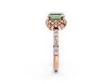Rose gold Fancy Green Asscher Cut Diamond Scalloped Halo Engagement Ring with Round Shared Prong Band_14