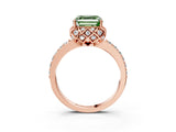 Rose gold Fancy Green Asscher Cut Diamond Scalloped Halo Engagement Ring with Round Shared Prong Band_15