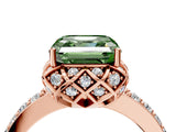 Rose gold Fancy Green Asscher Cut Diamond Scalloped Halo Engagement Ring with Round Shared Prong Band_16