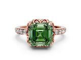 Rose gold Fancy Green Asscher Cut Diamond Scalloped Halo Engagement Ring with Round Shared Prong Band_24