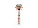 Rose gold Fancy Green Asscher Cut Diamond Scalloped Halo Engagement Ring with Round Shared Prong Band_26