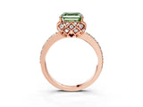 Rose gold Fancy Green Asscher Cut Diamond Scalloped Halo Engagement Ring with Round Shared Prong Band_27