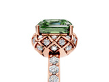 Rose gold Fancy Green Asscher Cut Diamond Scalloped Halo Engagement Ring with Round Shared Prong Band_29