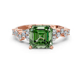 Rose gold Fancy Green Asscher Cut Diamond Scattered Round Accent Ring with Prong Setting_12