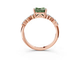 Rose gold Fancy Green Asscher Cut Diamond Scattered Round Accent Ring with Prong Setting_15