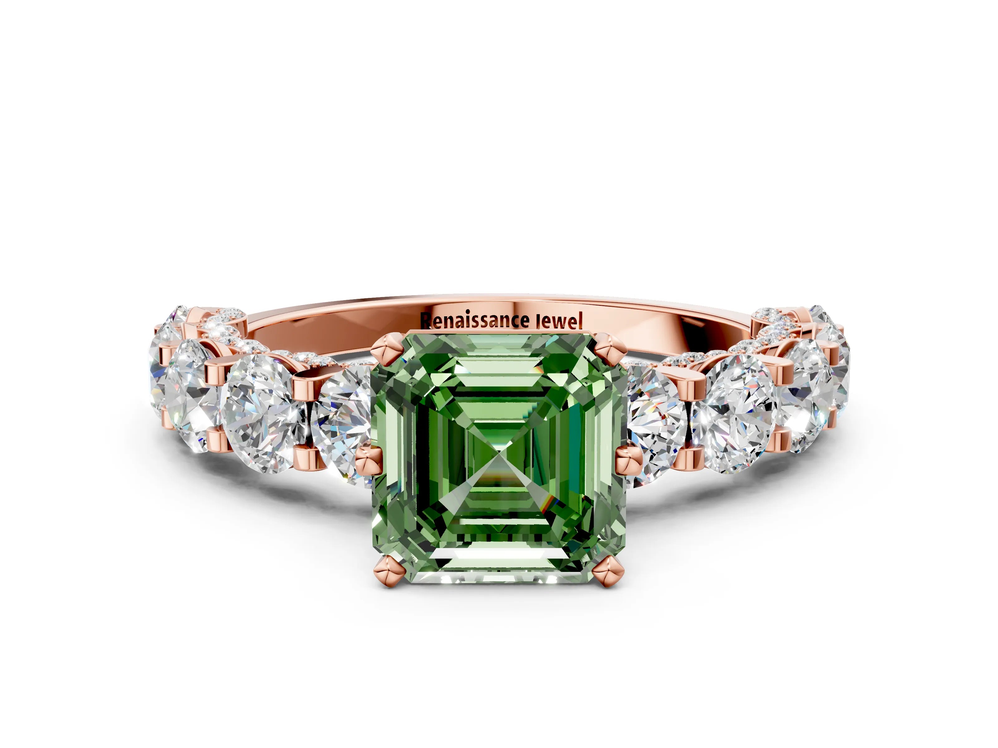 Rose gold Fancy Green Asscher Cut Diamond Side Stone Engagement Ring with Four-Prong Setting_24