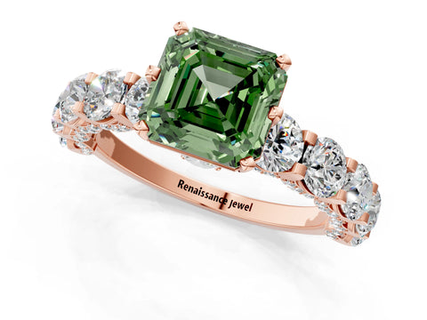 Rose gold Fancy Green Asscher Cut Diamond Side Stone Engagement Ring with Four-Prong Setting_25