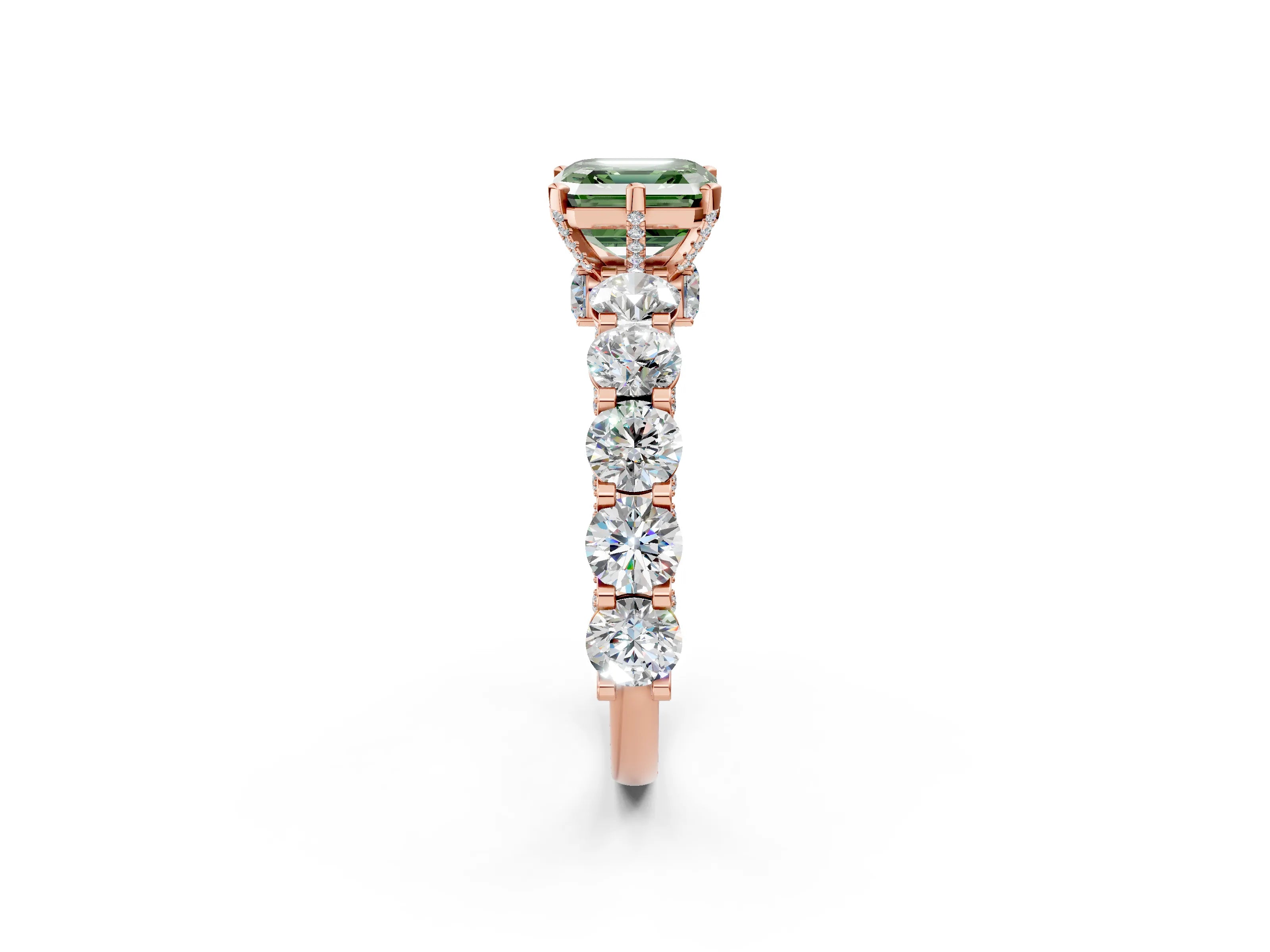 Rose gold Fancy Green Asscher Cut Diamond Side Stone Engagement Ring with Four-Prong Setting_26