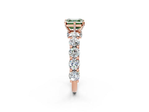 Rose gold Fancy Green Asscher Cut Diamond Side Stone Engagement Ring with Four-Prong Setting_26