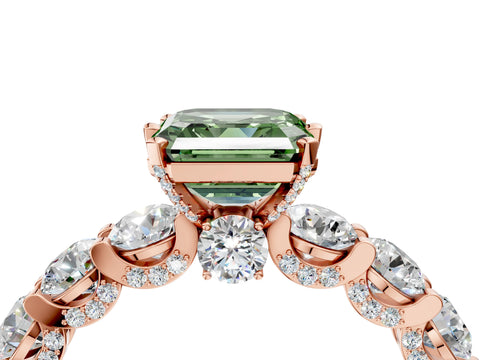 Rose gold Fancy Green Asscher Cut Diamond Side Stone Engagement Ring with Four-Prong Setting_28