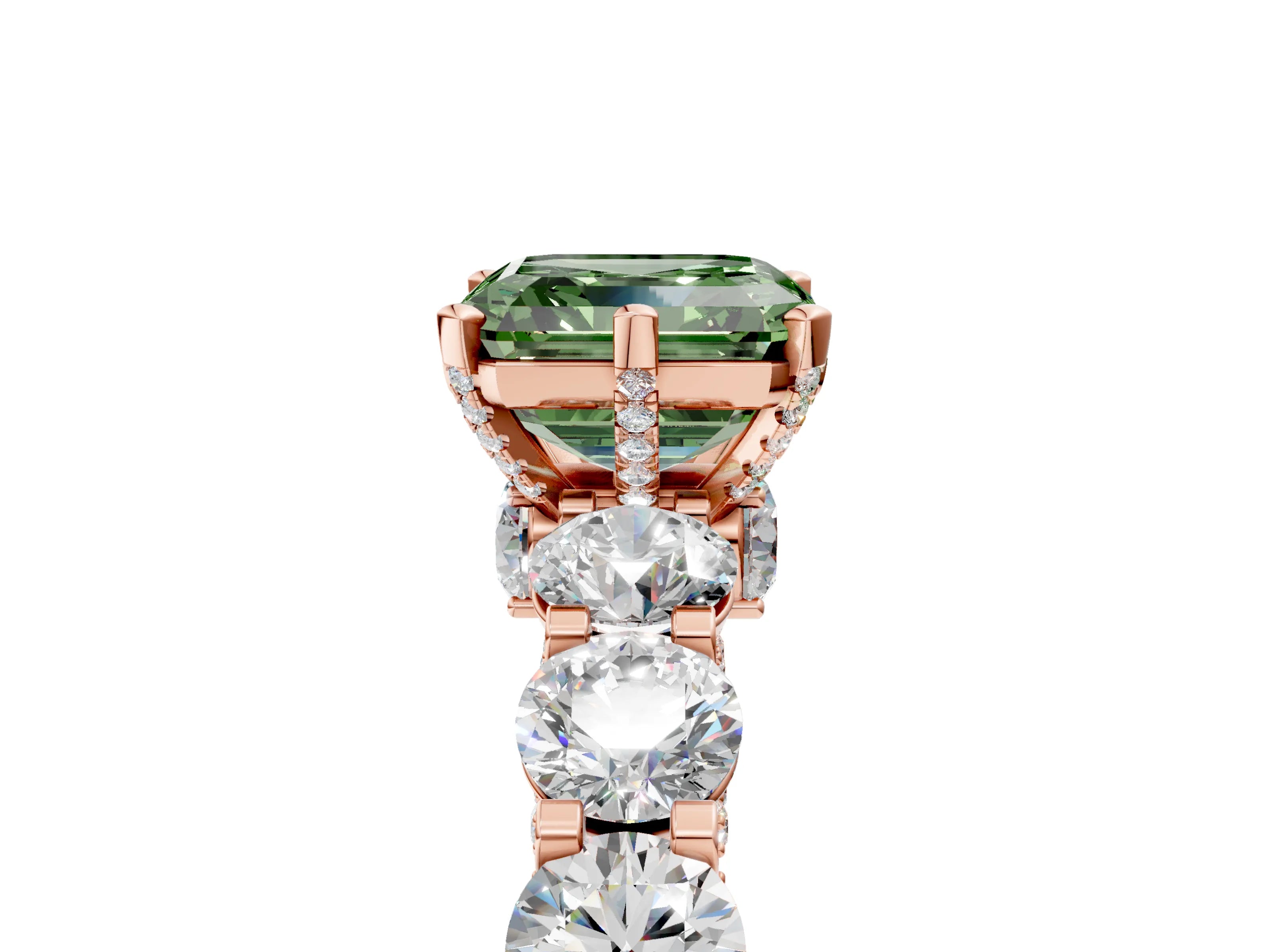 Rose gold Fancy Green Asscher Cut Diamond Side Stone Engagement Ring with Four-Prong Setting_29