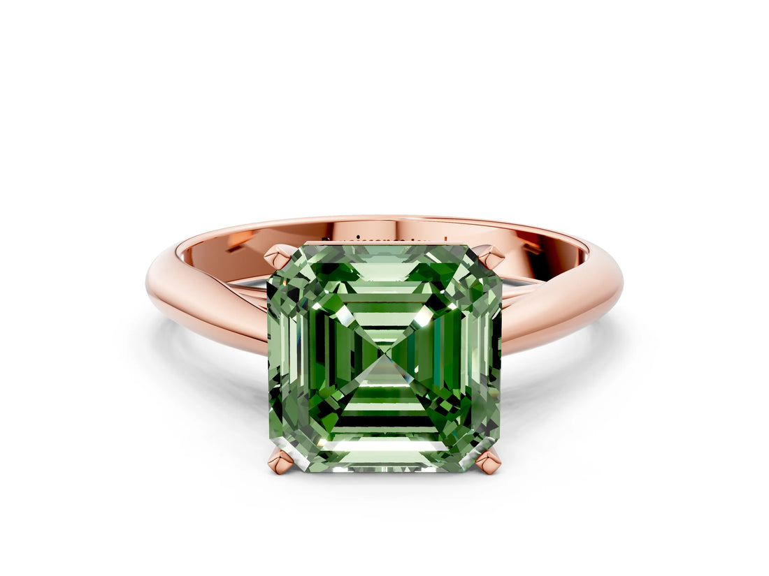 Rose gold Fancy Green Asscher Cut Diamond Solitaire Engagement Ring with Cathedral Setting and Four-Prong Mount_72