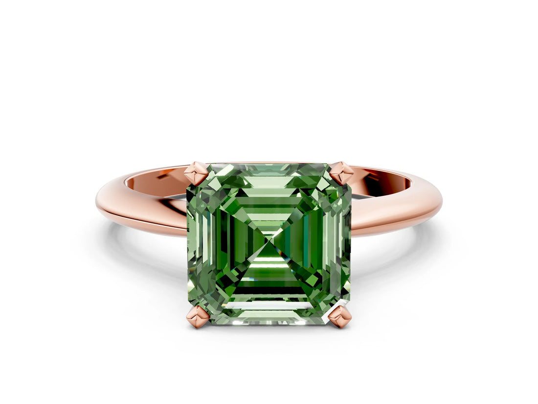 Rose gold Fancy Green Asscher Cut Diamond Solitaire Engagement Ring with Classic Band and Four-Prong Setting_22