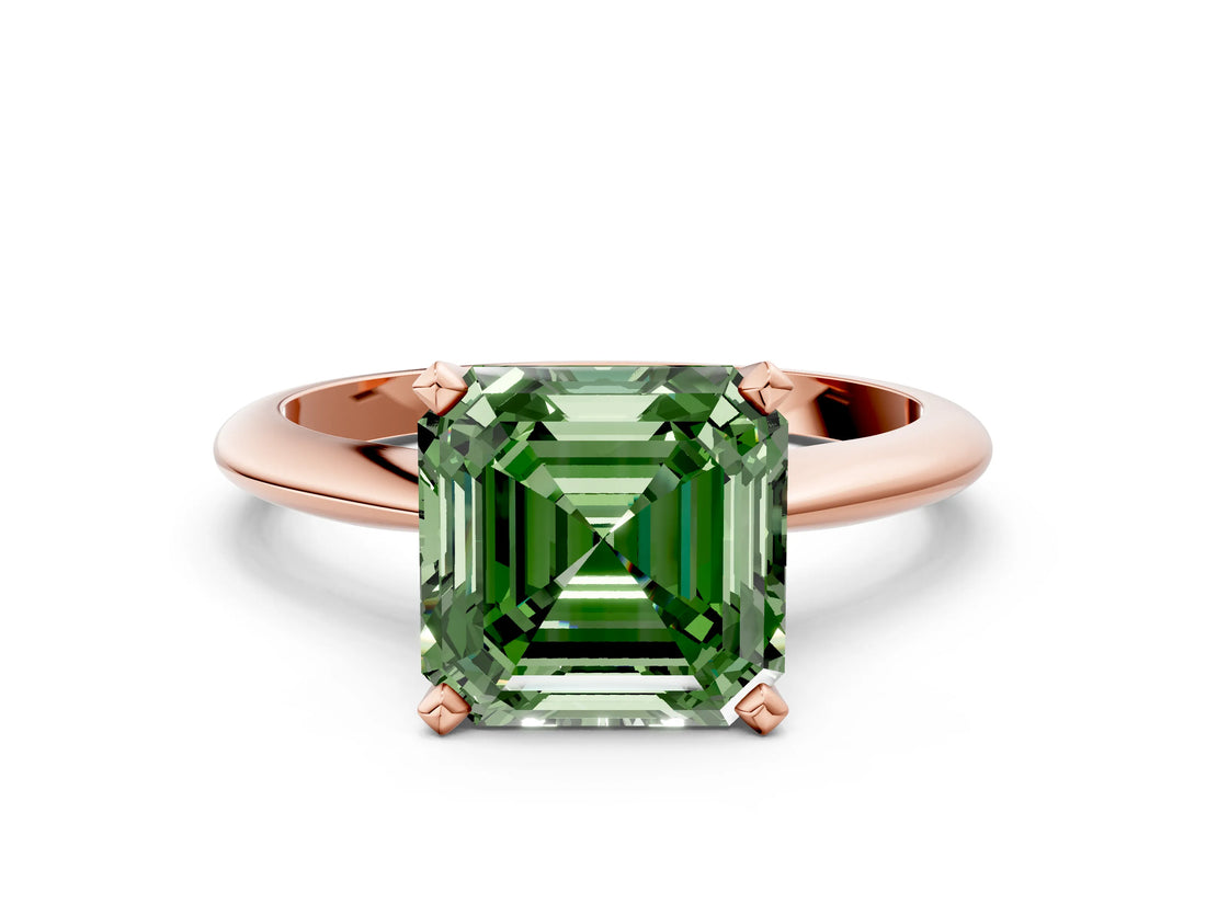 Rose gold Fancy Green Asscher Cut Diamond Solitaire Engagement Ring with Classic Band and Four-Prong Setting_24
