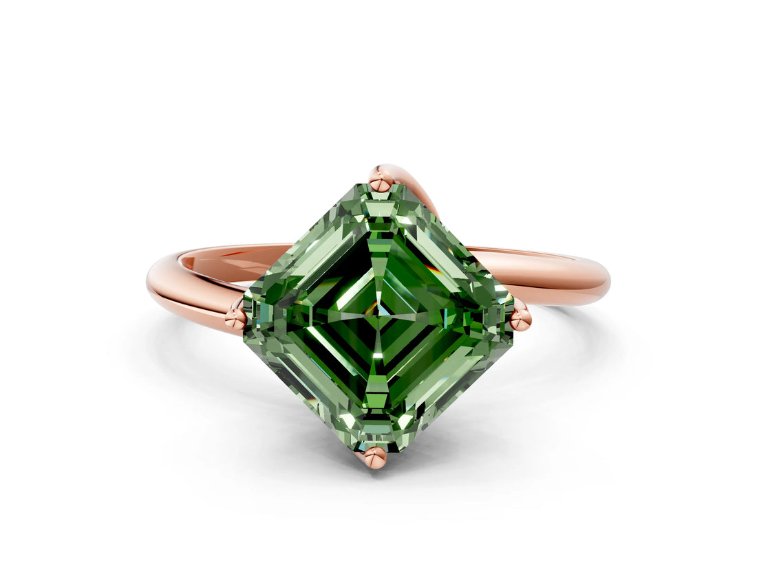 Rose gold Fancy Green Asscher Cut Diamond Solitaire Engagement Ring with Four-Prong Setting and Classic Band_56