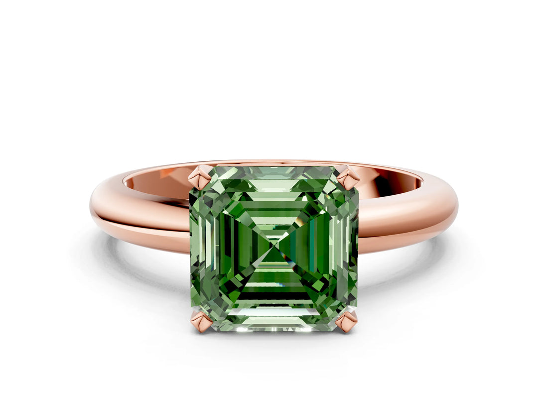 Rose gold Fancy Green Asscher Cut Diamond Solitaire Engagement Ring with Round Band and Four-Prong Setting_90