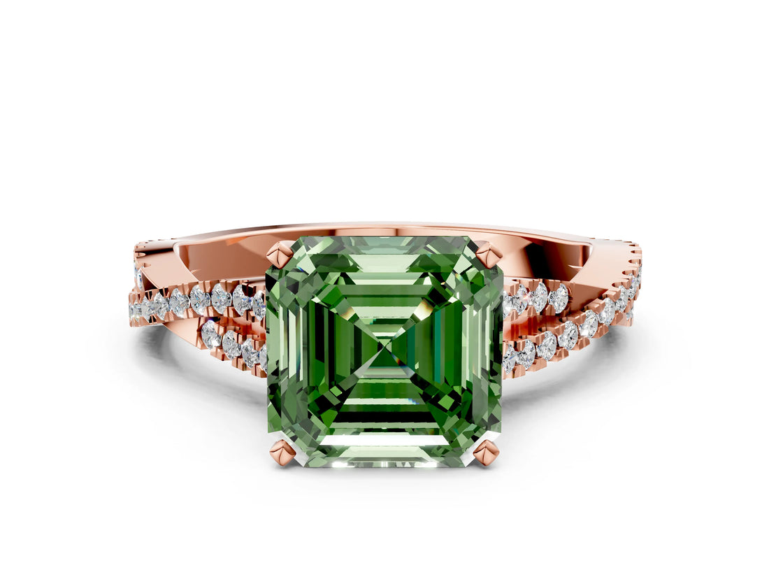 Rose gold Fancy Green Asscher Cut Diamond Solitaire Engagement Ring with Twisted Pavé Band and Four-Prong Setting_50