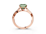 Rose gold Fancy Green Asscher Cut Diamond Solitaire Engagement Ring with Twisted Pavé Band and Four-Prong Setting_53