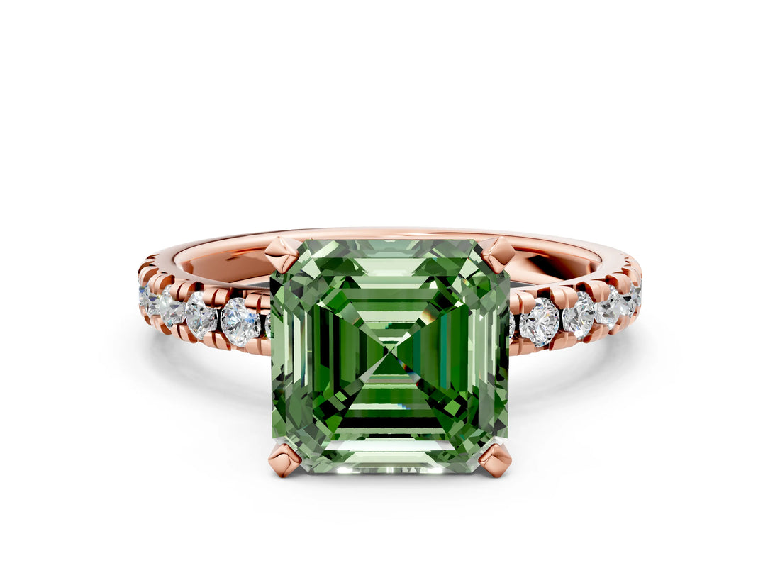 Rose gold Fancy Green Asscher Cut Diamond Solitaire Pavé Engagement Ring with Round Band and Prong Setting_84