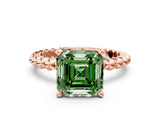 Rose gold Fancy Green Asscher Cut Diamond Solitaire Ring with Beaded Band and Prong Setting_45