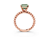Rose gold Fancy Green Asscher Cut Diamond Solitaire Ring with Beaded Band and Prong Setting_48