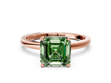 Rose gold Fancy Green Asscher Cut Diamond Solitaire Ring with Classic Band and Four-Prong Setting