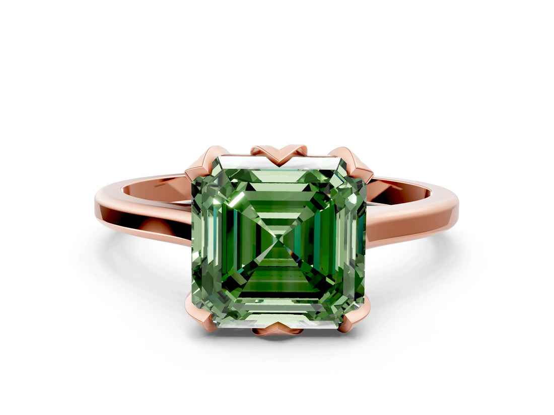Rose gold Fancy Green Asscher Cut Diamond Solitaire Ring with Flower Prong Setting and Classic Band_36